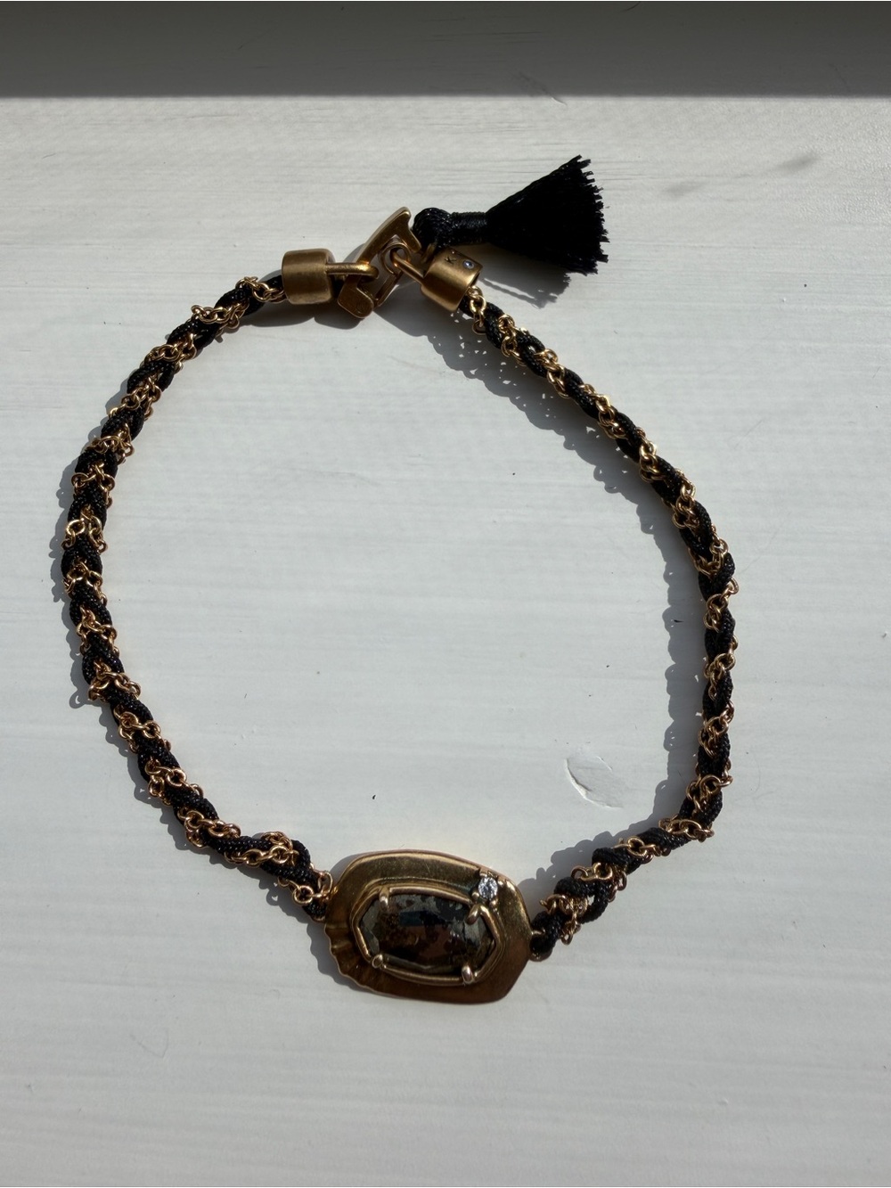 Kendra Scott vintage Gold and Black Braided Chain bracelet with Stone Accent